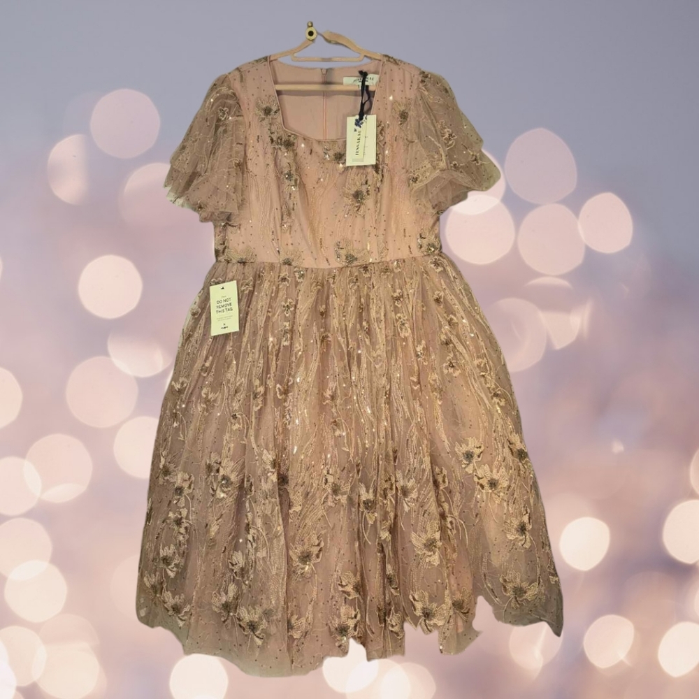 NWT JessaKae Eloise Pink Blush Sequin Midi Dress - Picture 3 of 10